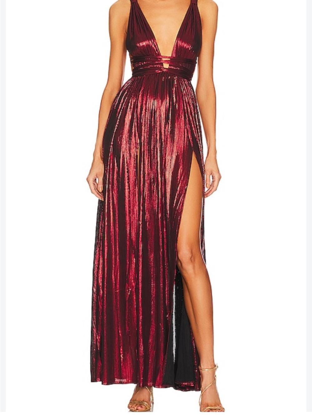 Bronx and Banco Red Metallic Goddess Gown